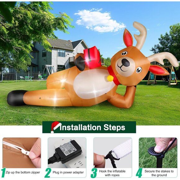 ⚡12FT Christmas Inflatable Blow Up Reindeer Gift Box Decor Outdoor Decoration - Picture 5 of 6